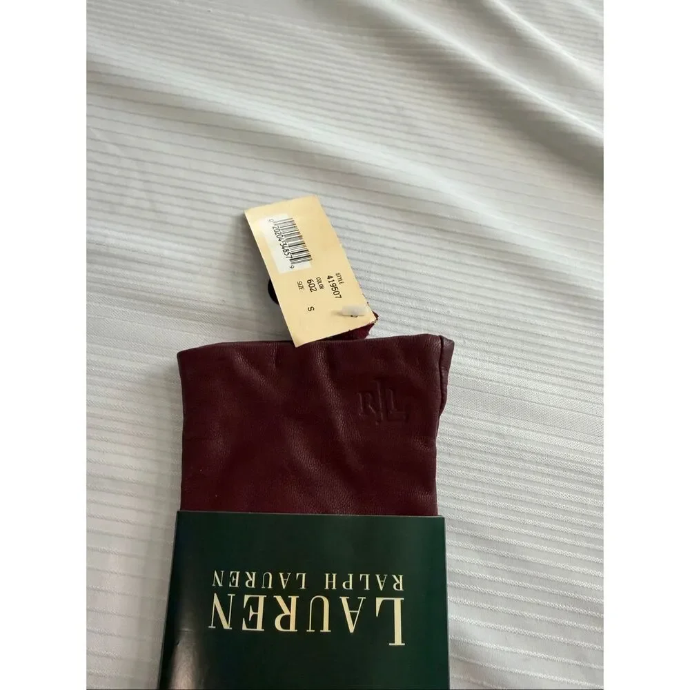 NWT Lauren Ralph Lauren Maroon Leather Gloves Size Small New
